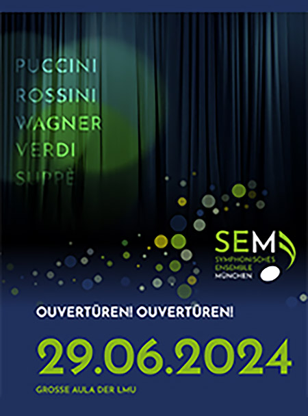 Poster mit Ankündigung des Konzertsin dunklen Blau- und hellen Grüntönen